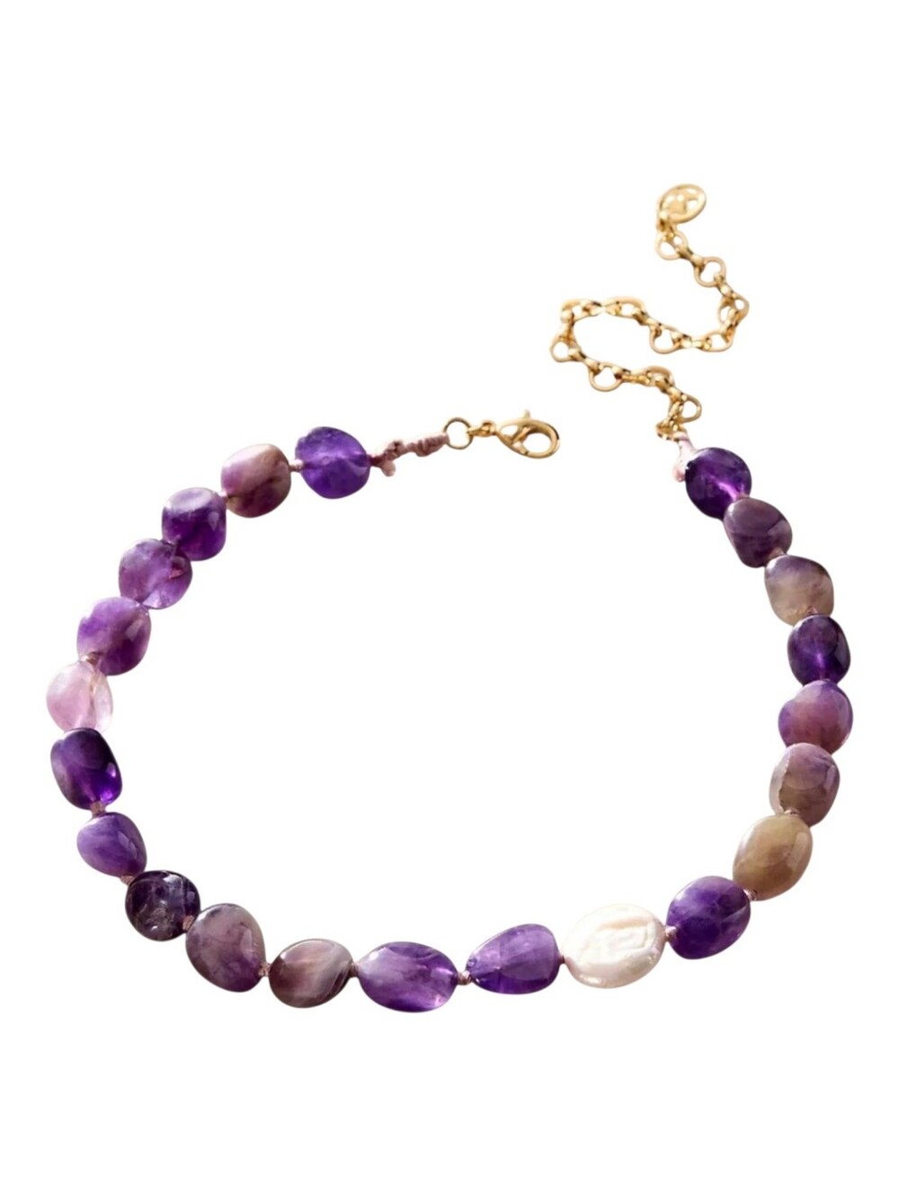Free People x Ariana Ost Aurora Amethyst Pearl Boho Choker Necklace NWT